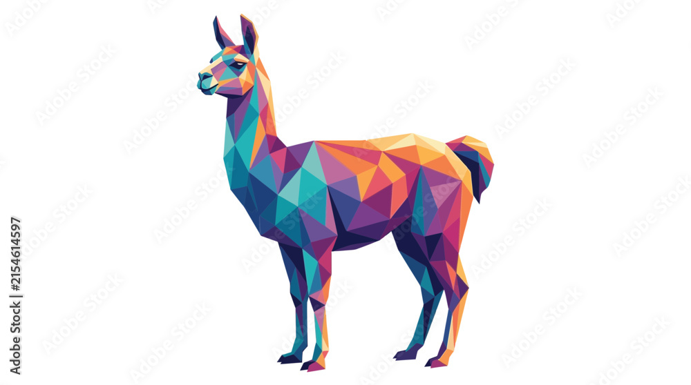 Naklejka premium Colorful Low Poly Geometric Llama Isolated on White