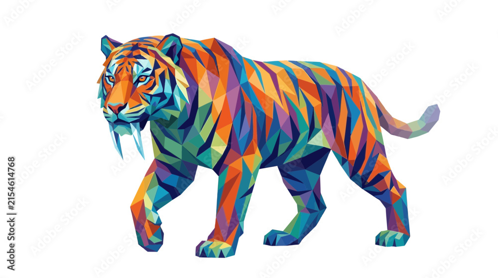 Obraz premium Colorful Low Poly Geometric Sabertooth Tiger Illustration