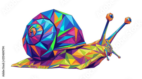 Colorful Low Poly Geometric Snail Art Isolated