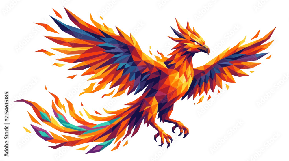 Fototapeta premium Geometric Low Poly Fire Phoenix Bird Illustration