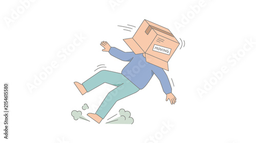 Person with cardboard box head slips and falls
