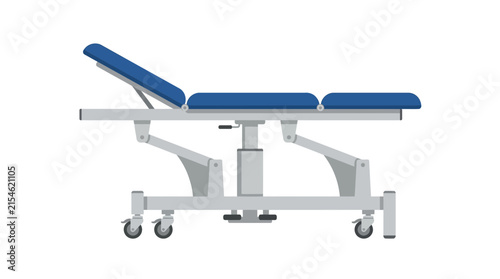 Adjustable Medical Examination Table with Blue Upholstery, Isolated