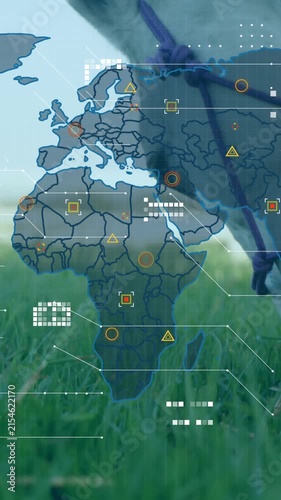 Animation of world map over horse at homestead