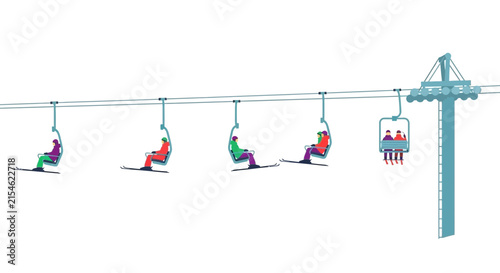 Skiers on Chairlift, Mountain Resort Transport, Winter Sports