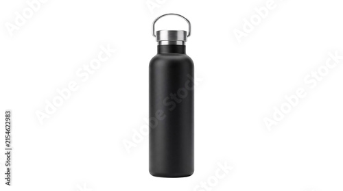 Cuadro en lienzo Black insulated water bottle with metal png isolated on transparent background