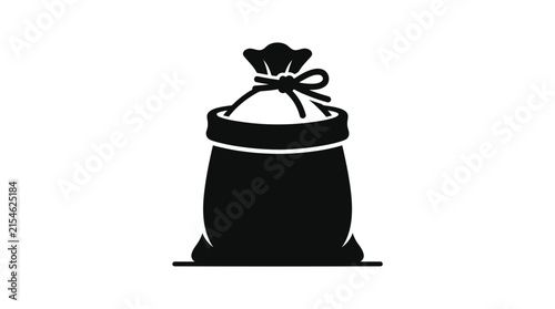 Simple black silhouette of a tied sack bag.