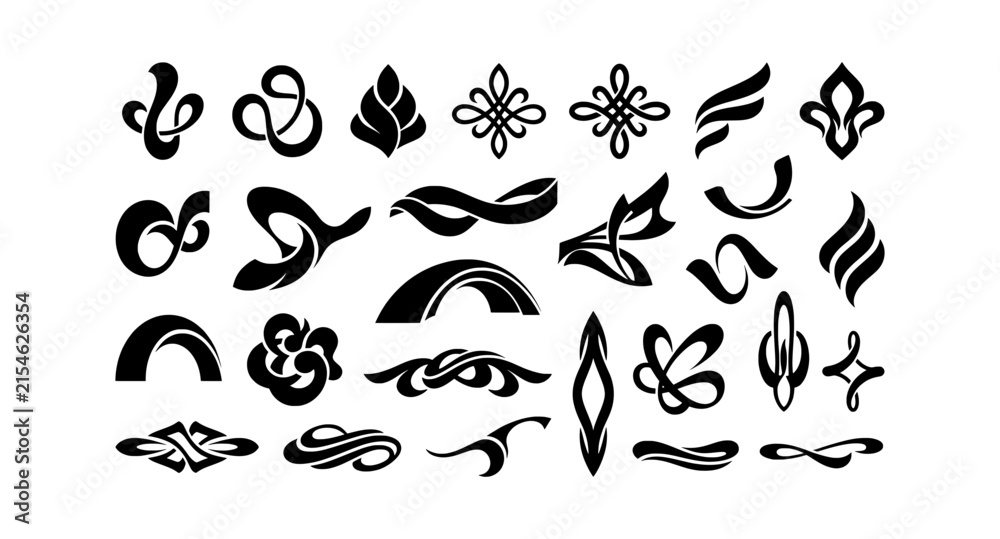 Fototapeta premium Set of modern abstract calligraphic flourishes and decorative graphic elements