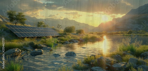 solar panels on a green field