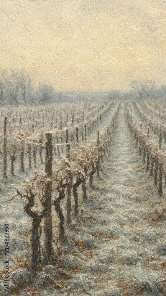 Obraz premium Serene frosty vineyard landscape mobile wallpaper