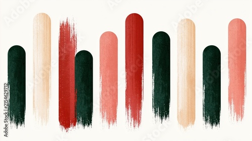 Abstract vertical bar chart pattern with textured brush strokes in red green and beige colors for modern minimalist design backgrounds