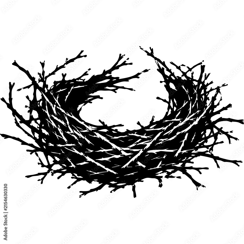 Fototapeta premium Bird Nest Illustration With Detailed Woven Twigs And Natural Nesting Texture