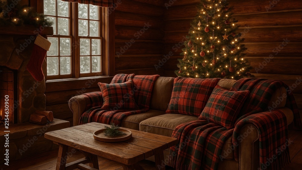 Fototapeta premium Cozy cabin Christmas scene