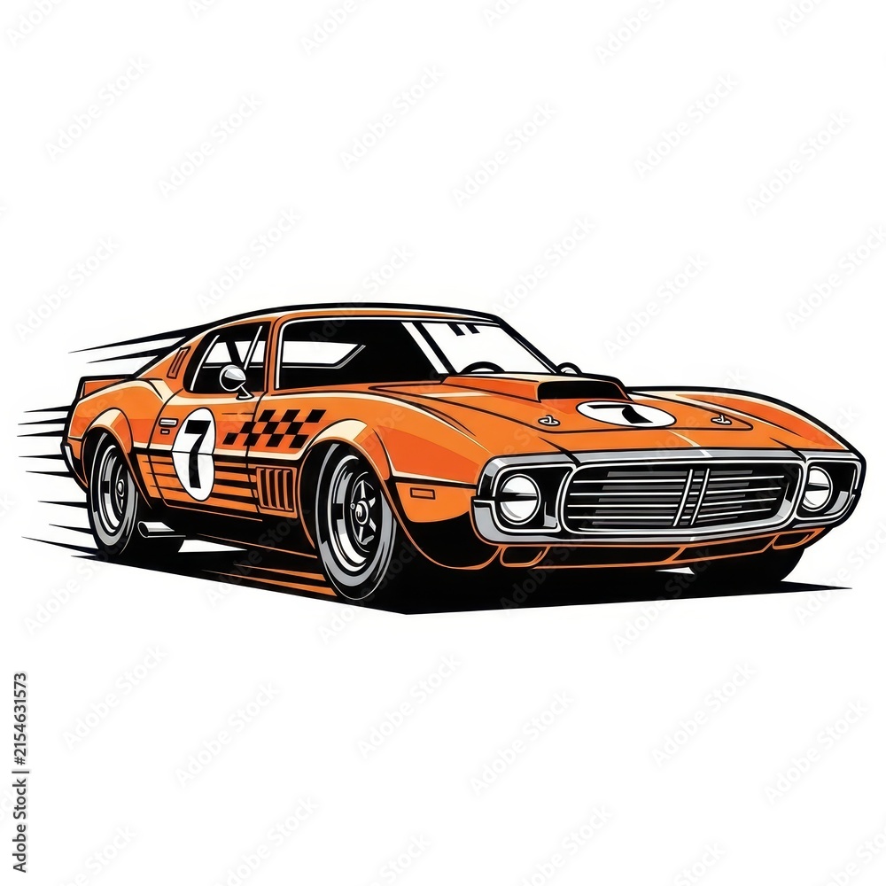 Naklejka premium Vintage Orange Race Car Speeding Motion Blur Illustration.