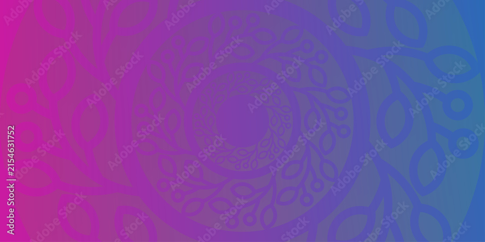 Fototapeta premium Floral mandala ornament background. Pink to purple gradient vector illustration. Round mandala template with place for text.