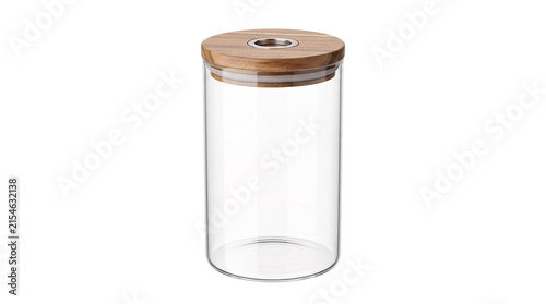 Foto Transparent glass jar with wooden lid png isolated on transparent background