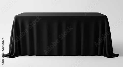 Empty Black Table With Fabric Tablecloth Isolated On White Background Studio Mockup For Product Display