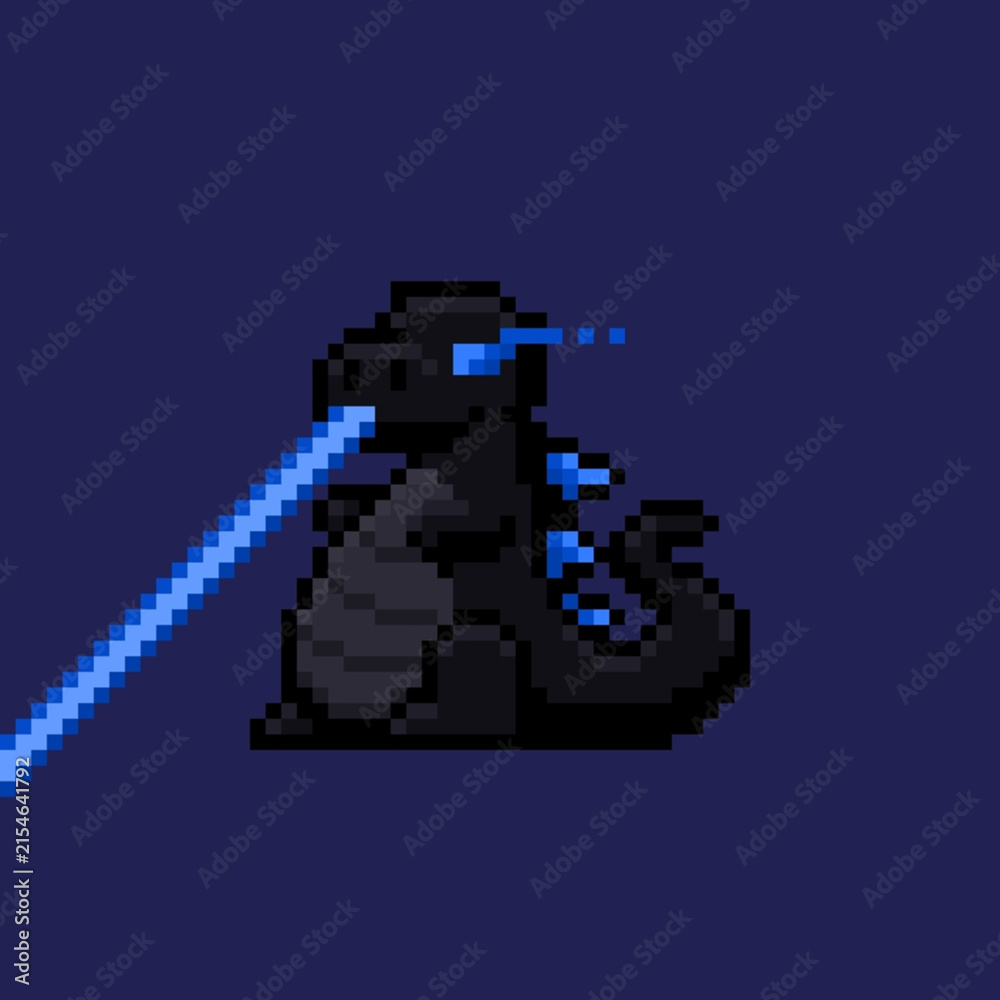Obraz premium Black Dragon Pixel Art with Blue Energy Fantasy Character