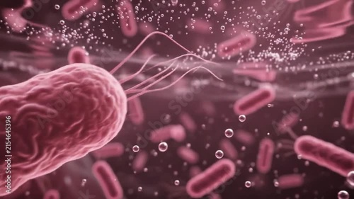 Microscopic Bacteria Cell Floating in Water Microbiology Science HD 4K