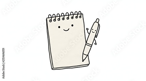Friendly Notepad and Pen Character Illustration for Creative or Educational Use