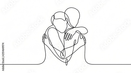 Seamless Continuous Line Drawing of Two People Embracing in a Warm Hug