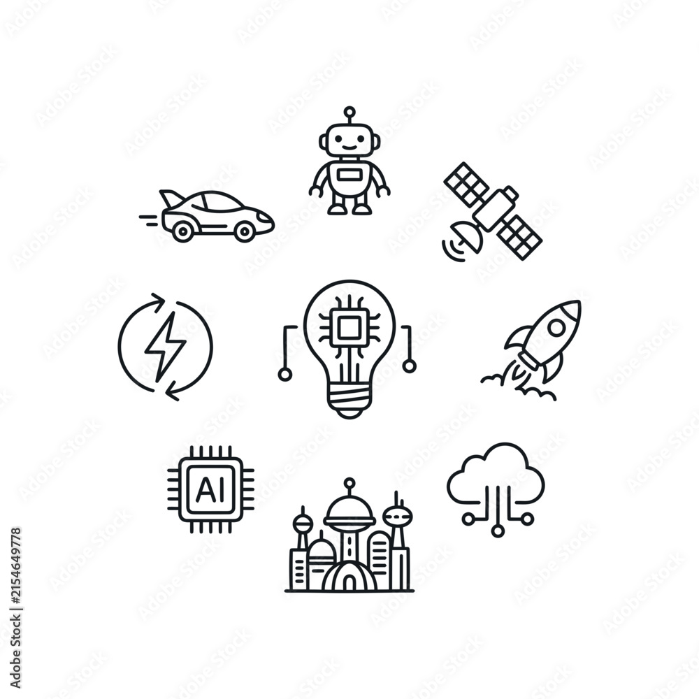 Fototapeta premium Artificial intelligence and future technology icons.