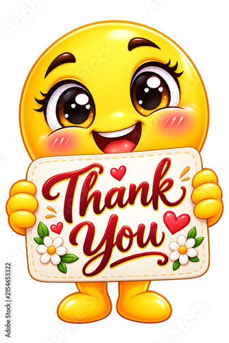 Thank you emoji with greeting card for appreciation messages and stickers.