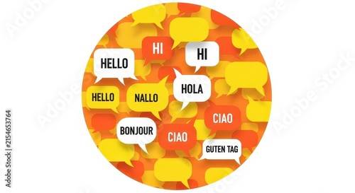 Colorful Greetings in Multiple Languages on Abstract Background.