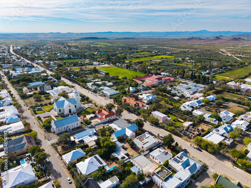 Aerial view of small Karoo town in South Africa, Prince Albert