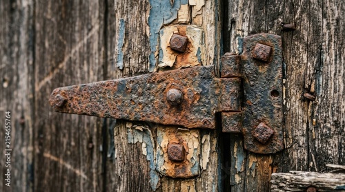 Weathered wood and rusty latch on an old gate.