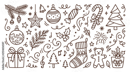 Set of Hand Drawn Christmas Holiday Doodles 1.