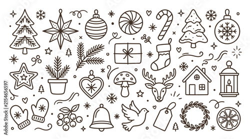 Set of hand drawn Christmas holiday icons and decorative elements 1.