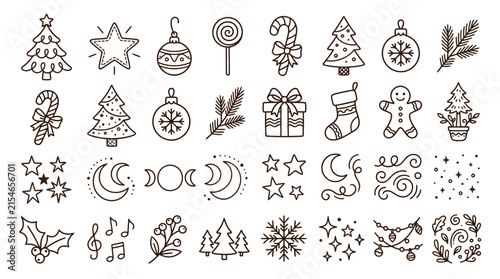 Set of Hand Drawn Christmas Icons and Festive Holiday Elements 8.