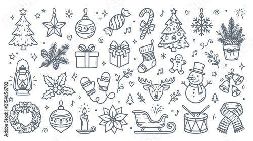 Set of Hand Drawn Christmas Icons and Festive Holiday Elements 12.