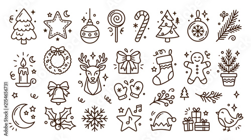 Set of Hand Drawn Christmas Icons and Festive Holiday Elements 14.