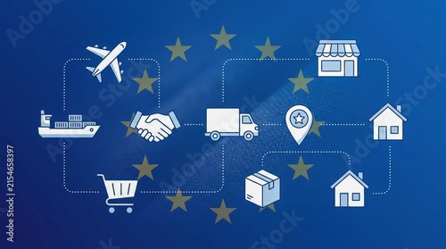 European Union logistics and supply chain network illustration.
