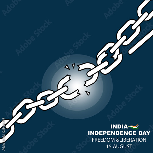 Konstfotografi Broken chain for India Independence Day, freedom and liberation concept on blue