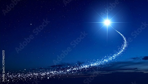 夜空を流れる光の軌跡と輝く星のクリスマス背景