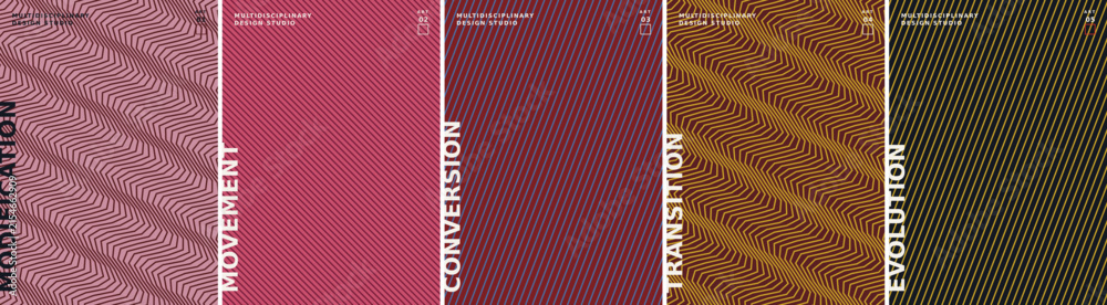 Fototapeta premium Abstract multidisciplinary design studio set featuring wavy and linear patterns geometric abstract
