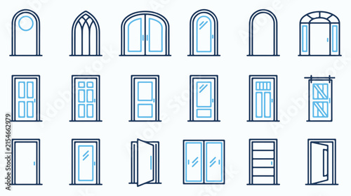 Fotografía Minimalist door line icons collection featuring different architectural entrance