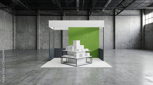 Exhibition Booth Design with Minimalist Product Display Shelves