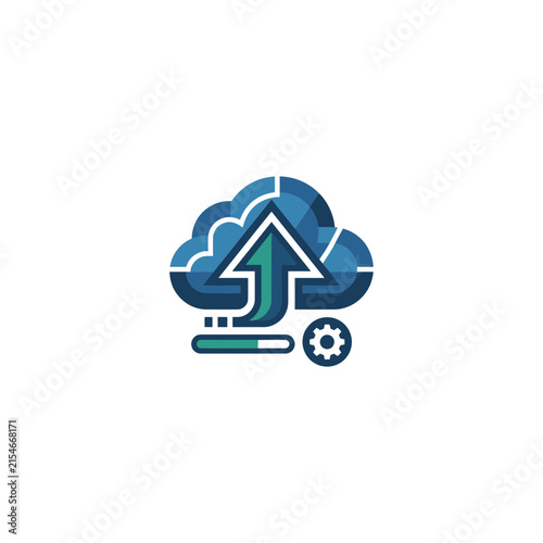 Cloud upload progress icon with settings gear.