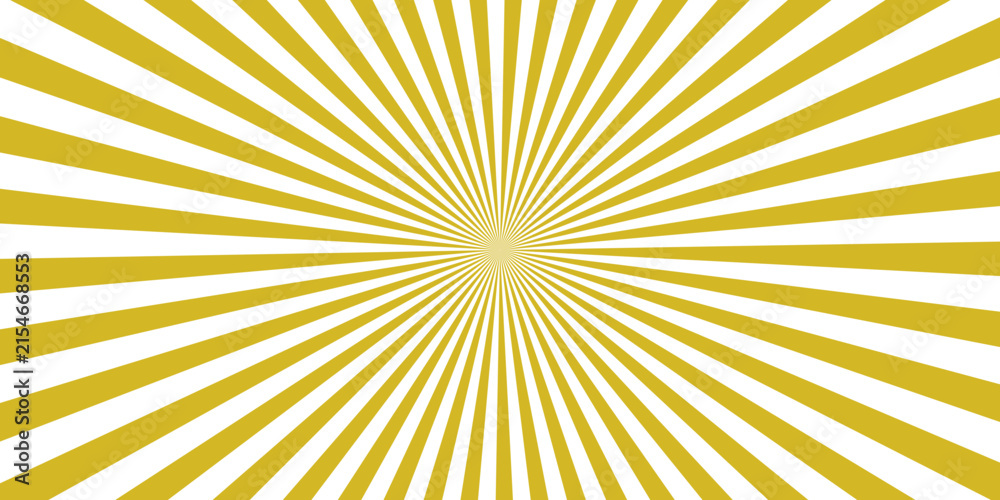 Fototapeta premium Radiating burst of golden yellow sun rays against a clean white background, creating a vibrant and energetic visual effect.
