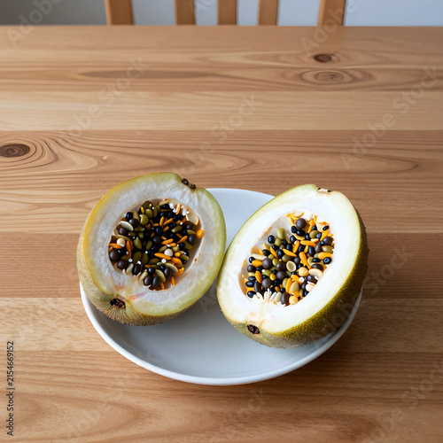 Exotic fruit halves filled ...