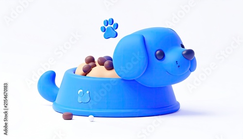 Blue dog shaped pet feeding bowl with treats