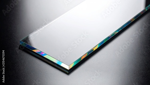 Close up of glass plate with iridescent rainbow edges.