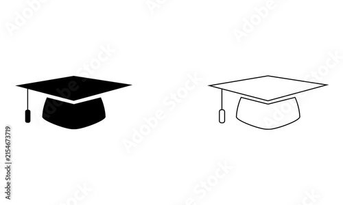 Graduation Cap Icon Set – Solid and Outline Academic Mortarboard Symbols