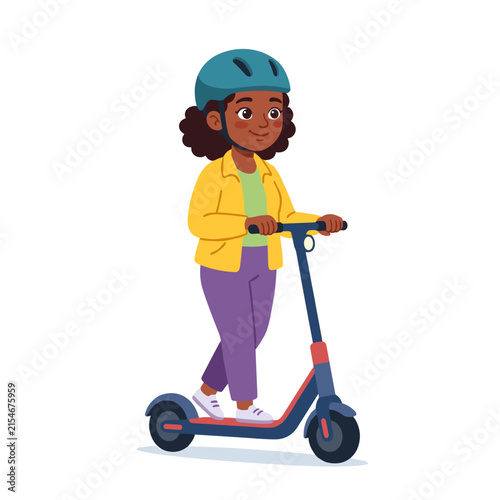 African American woman riding electric scooter in a playful style  