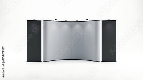 Trade Show Display Mockup with Curved Wall and Two Vertical Banners