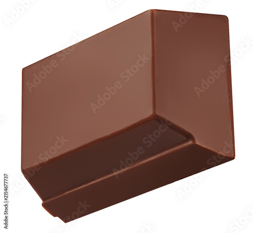 Broken chocolate bar piece flying in the air. Chocolate isolated on white background. Falling Dark Chocolate chunk