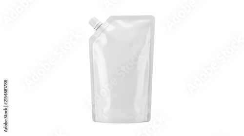 White plastic spout pouch mockup, blank flexible liquid packaging bag, realistic doy-pack container for food and cosmetic branding